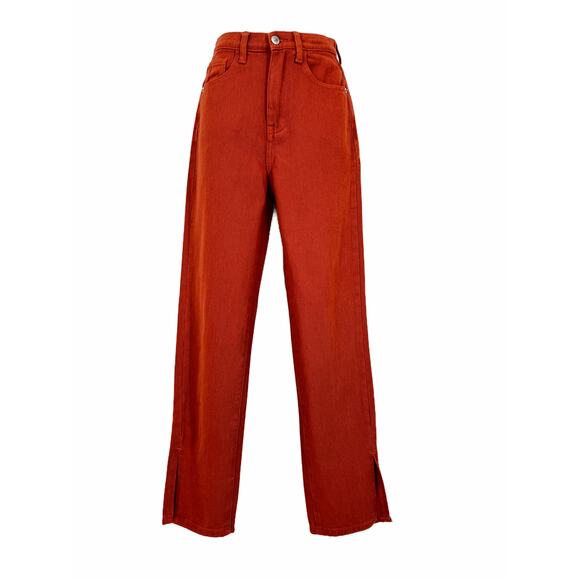 Pretty Little Thing Rust Split Hem High Rise Jeans in Rust Size 00 Petite - Picture 1 of 11